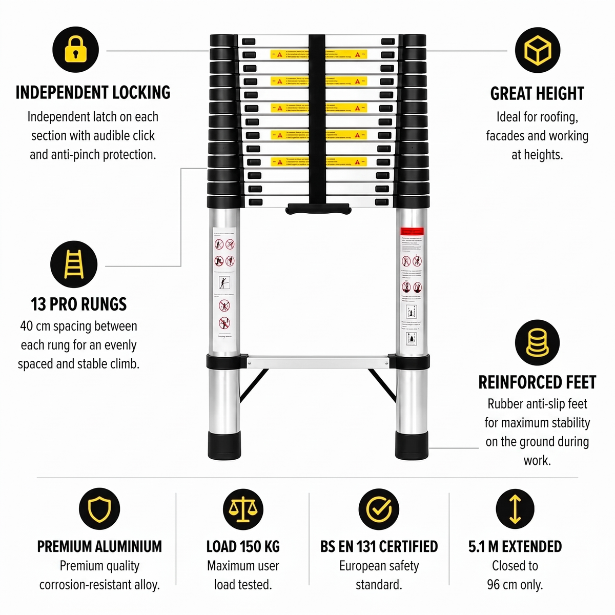 5.1m Pro Telescopic Ladder | Expert Ladders