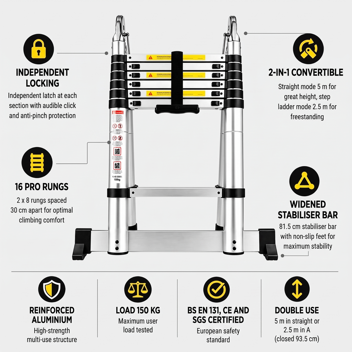 5m Multi-Purpose Telescopic Ladder | Expert Ladders