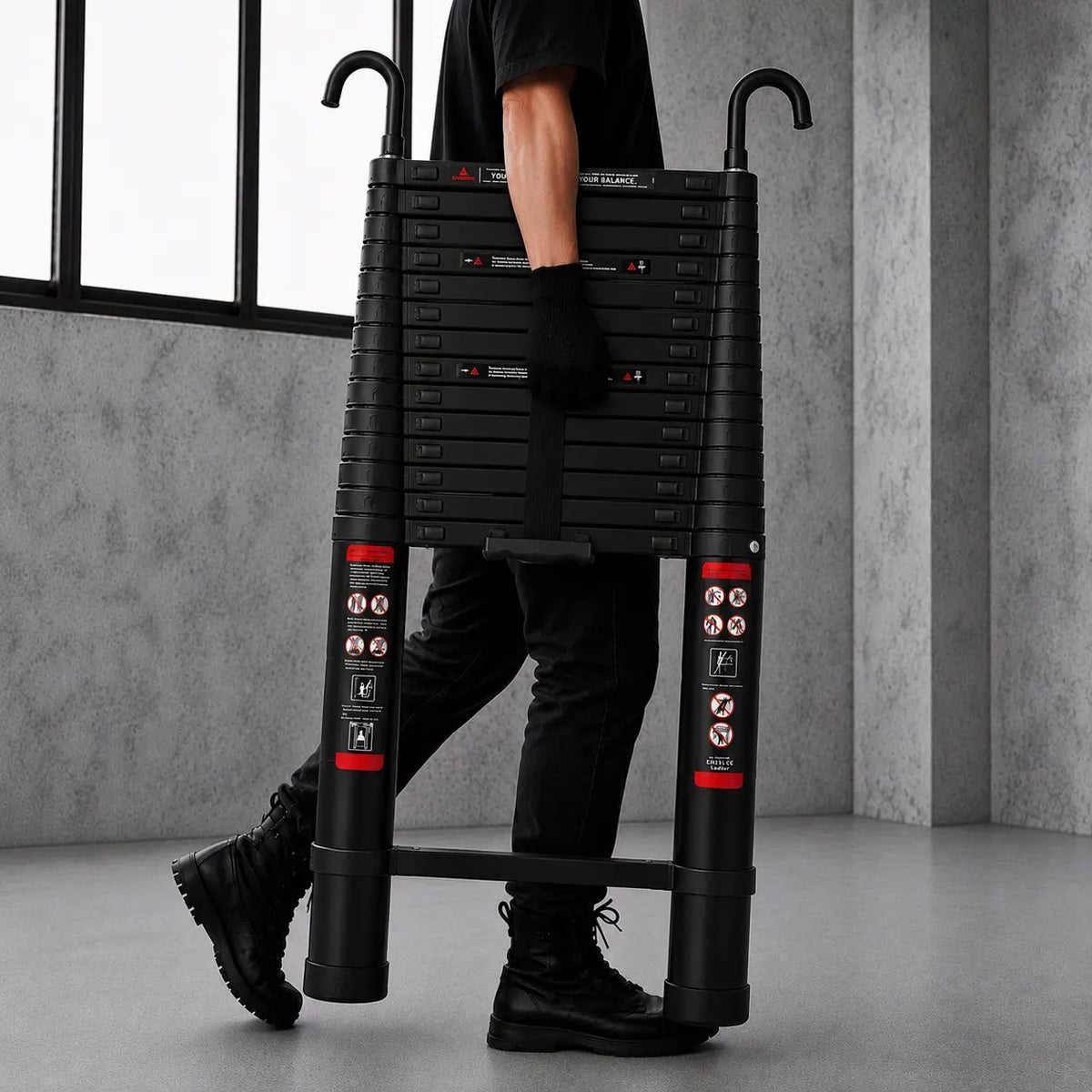 6.2m Pro Telescopic Ladder with Roof Hooks, Black | Expert Ladders