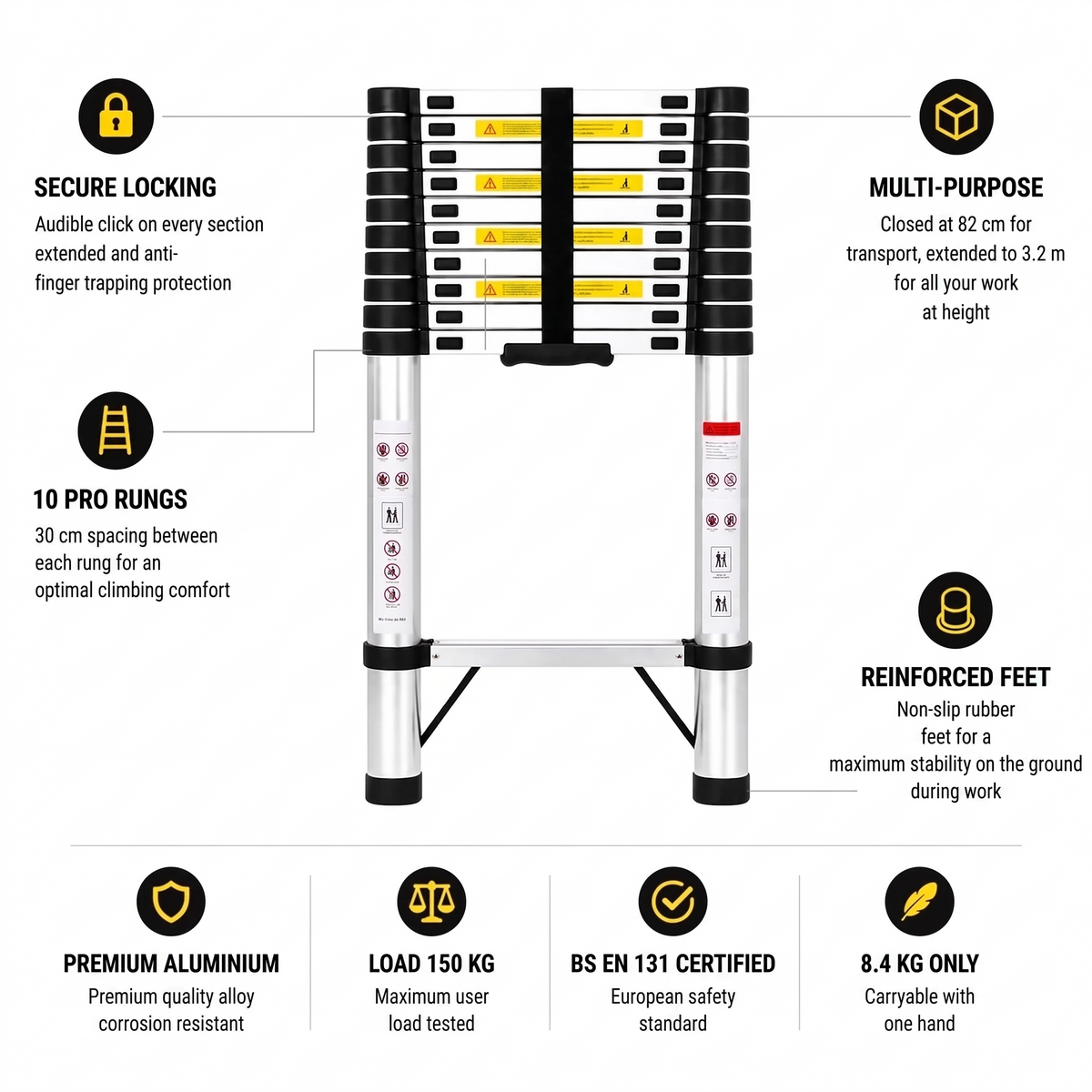 3.2m Pro Telescopic Ladder | Expert Ladders