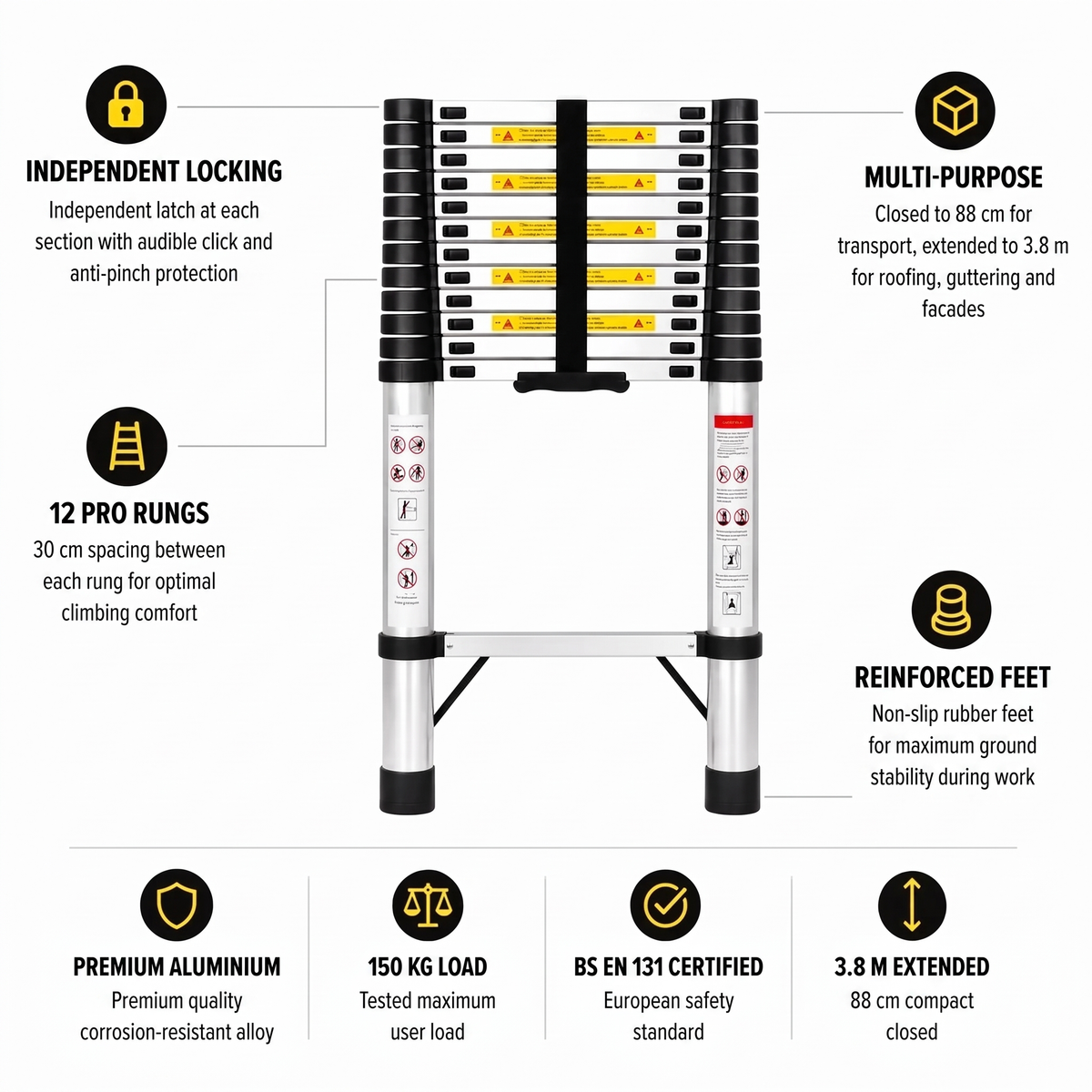 3.8m Pro Telescopic Ladder | Expert Ladders