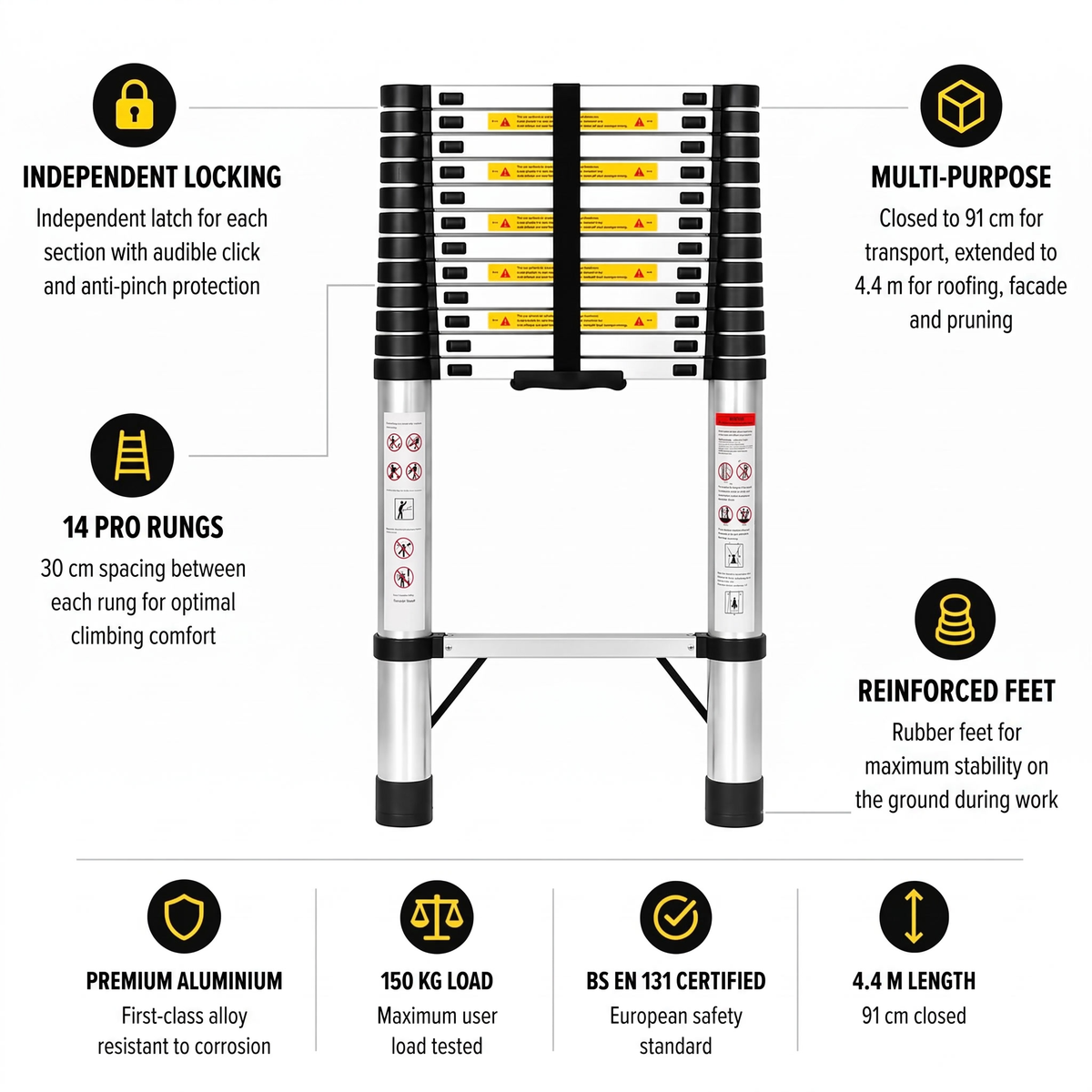 4.4m Pro Telescopic Ladder | Expert Ladders