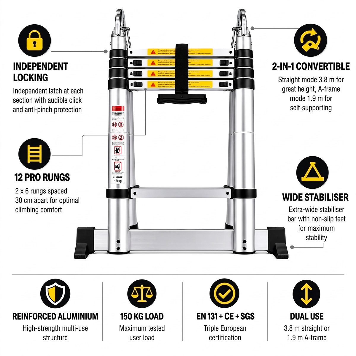 3.8m Multi-Purpose Telescopic Ladder | Expert Ladders